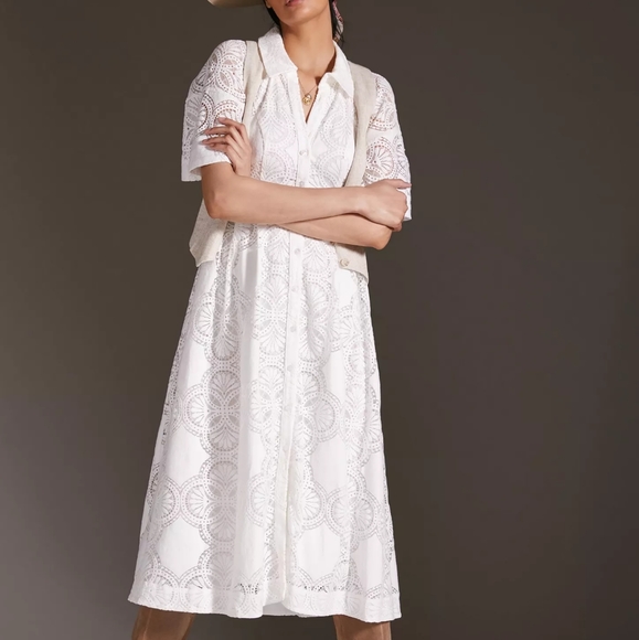 HTF Anthropologie Maeve Eyelet Midi Dress - Picture 3 of 6